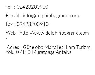 Delphin Be Grand Resort iletiim bilgileri